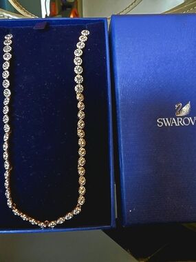 Swarovski Rose Gold Crystal Line Necklace - Clear Crystals